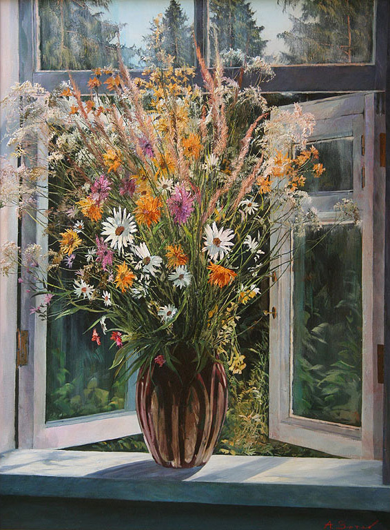 Алексей Зотов. Натюрморт на окне. Холст, масло, 70х55
