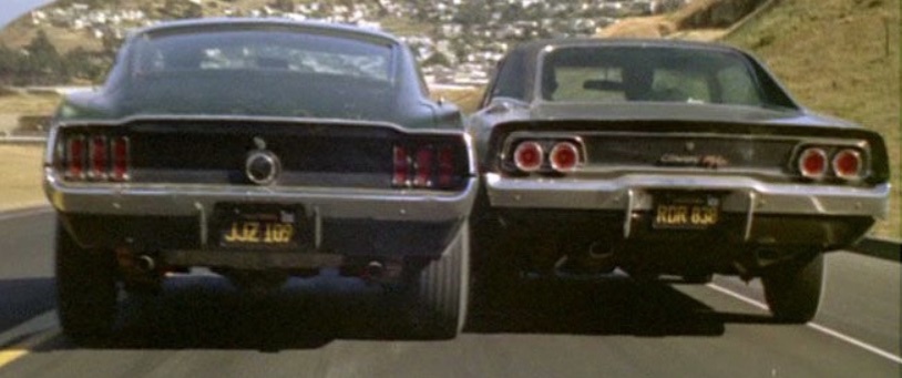 Та самая погоня Mustang против Charger-а - реальные сьемки, реальные вмятины, реальные задние планы. 