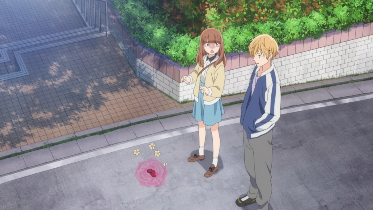 Парень спокойно... -Какашка... ...и показывает вниз... -Ещё чуть-чуть и наступила бы... ...Юна в шоке. Она делает шаг назад, благодарит и парень уходит...