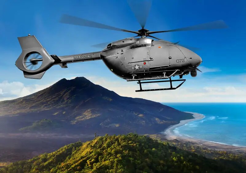 Носовая часть автономного варианта вертолета UH-72 Lakota компании Airbus будет открываться, что позволит морским пехотинцам загружать оружие или крупногабаритный груз спереди. Фото: Airbus