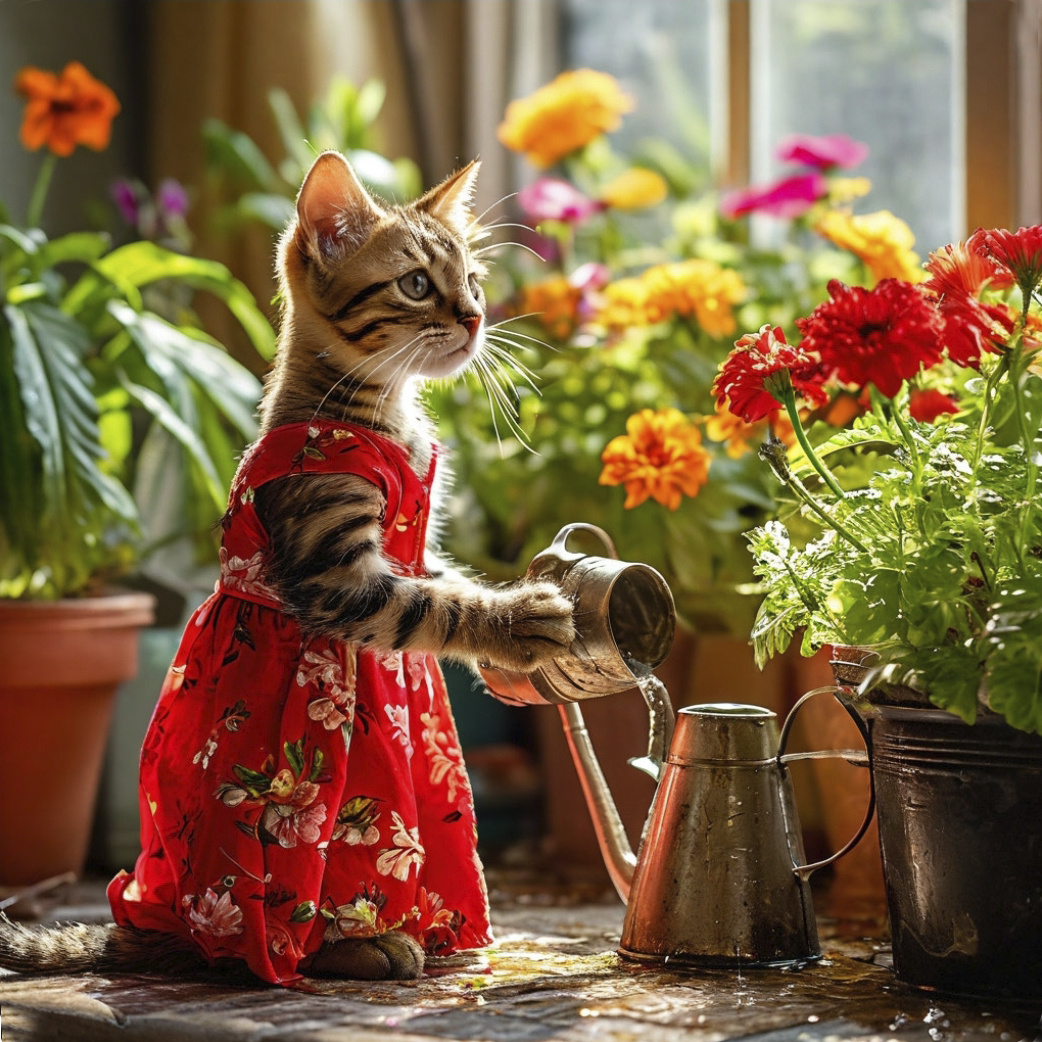 Кошка в красном сарафане