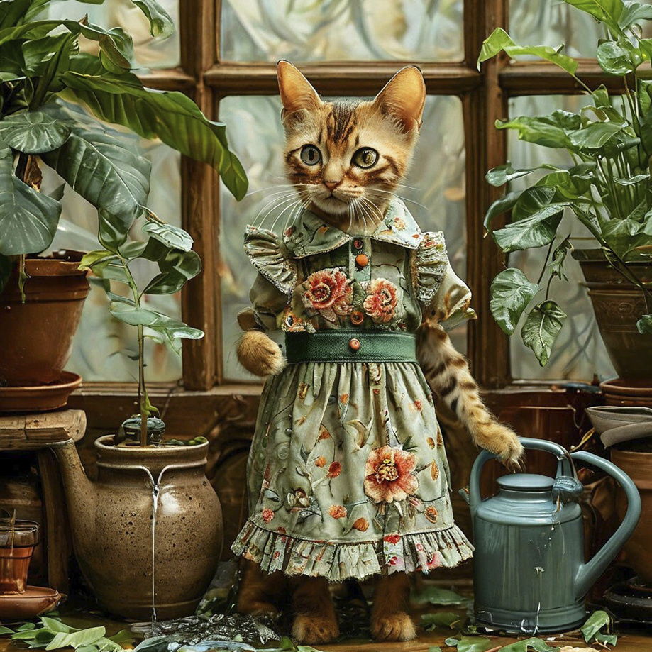 Тоже красивое платье. Тут полив опять выглядит  странно, вода льется совсем не так, как планировалось