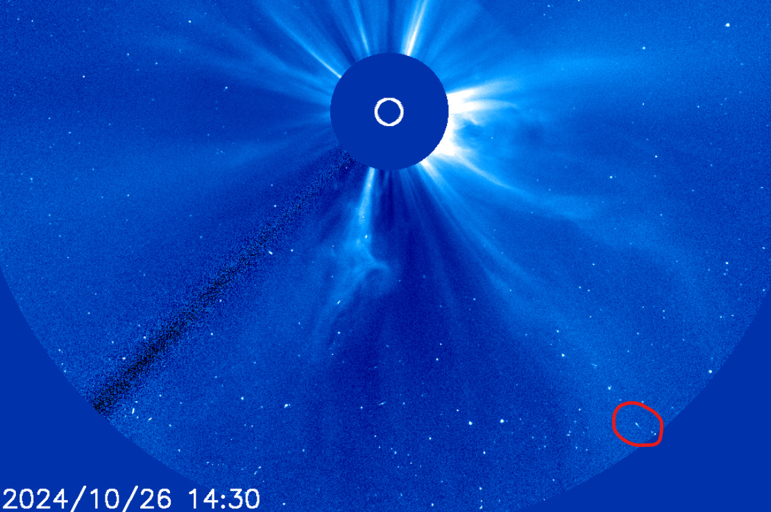 То, что осталось от кометы C/2024 S1 (ATLAS) или один из её фрагментов. Фото аппарата SOHO.
