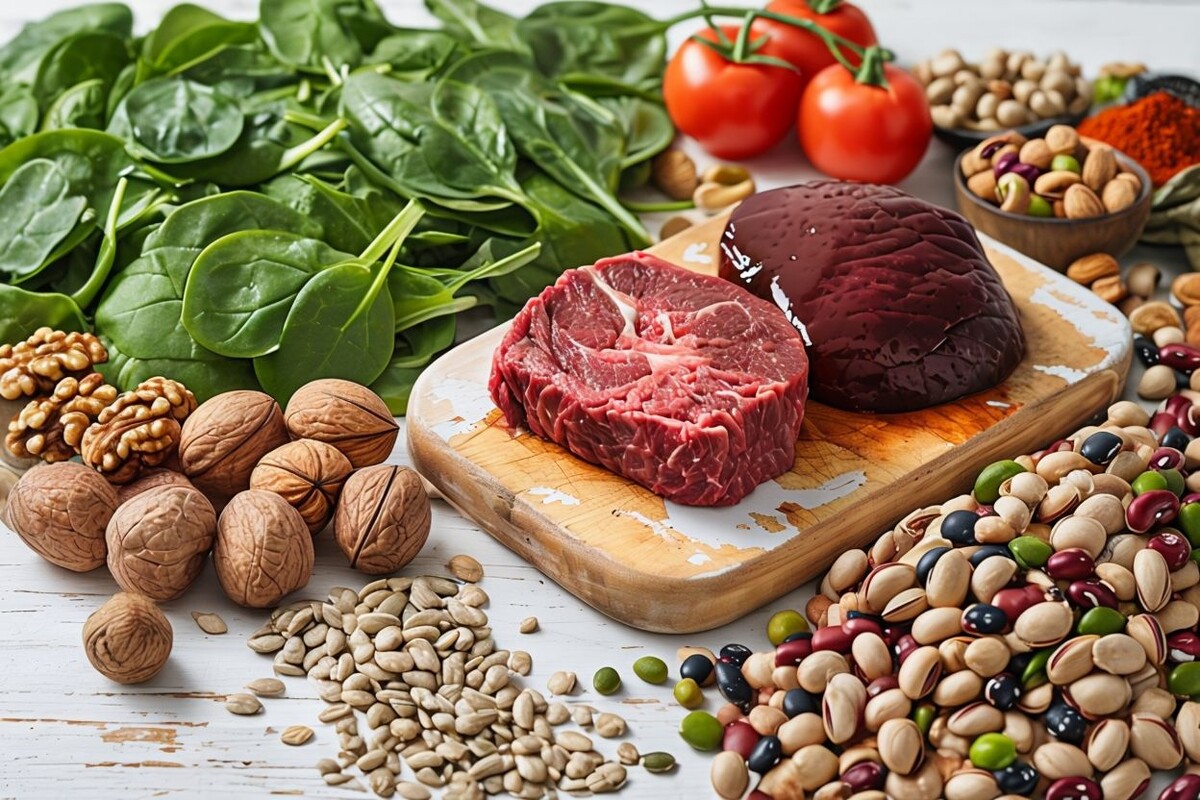 Продукты с высоким содержанием железа.