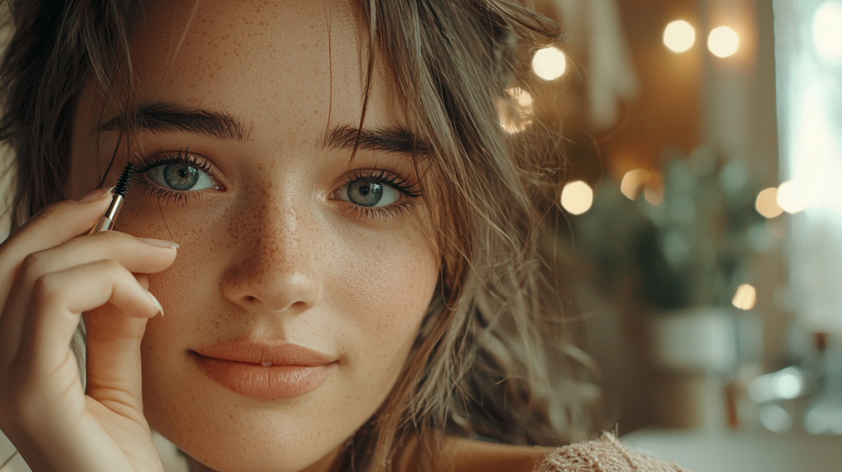 Девушка наносит на ресницы сыворотку для роста ресниц