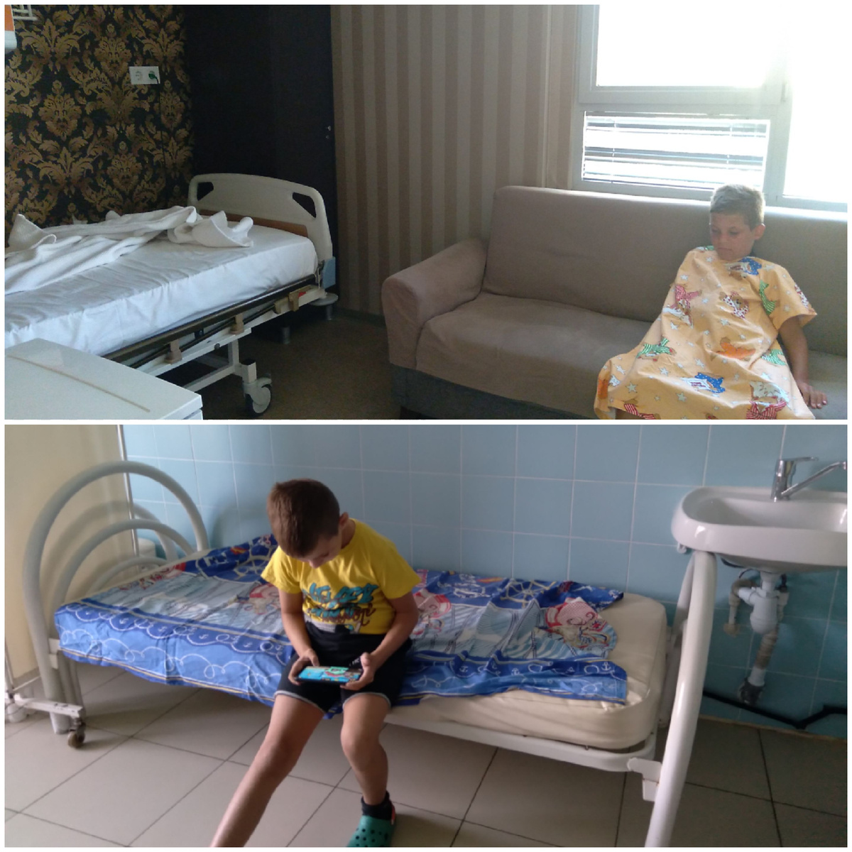 Сверху Санек в Турции ждет установку спиц, снизу Санек дома ждет их снятия.