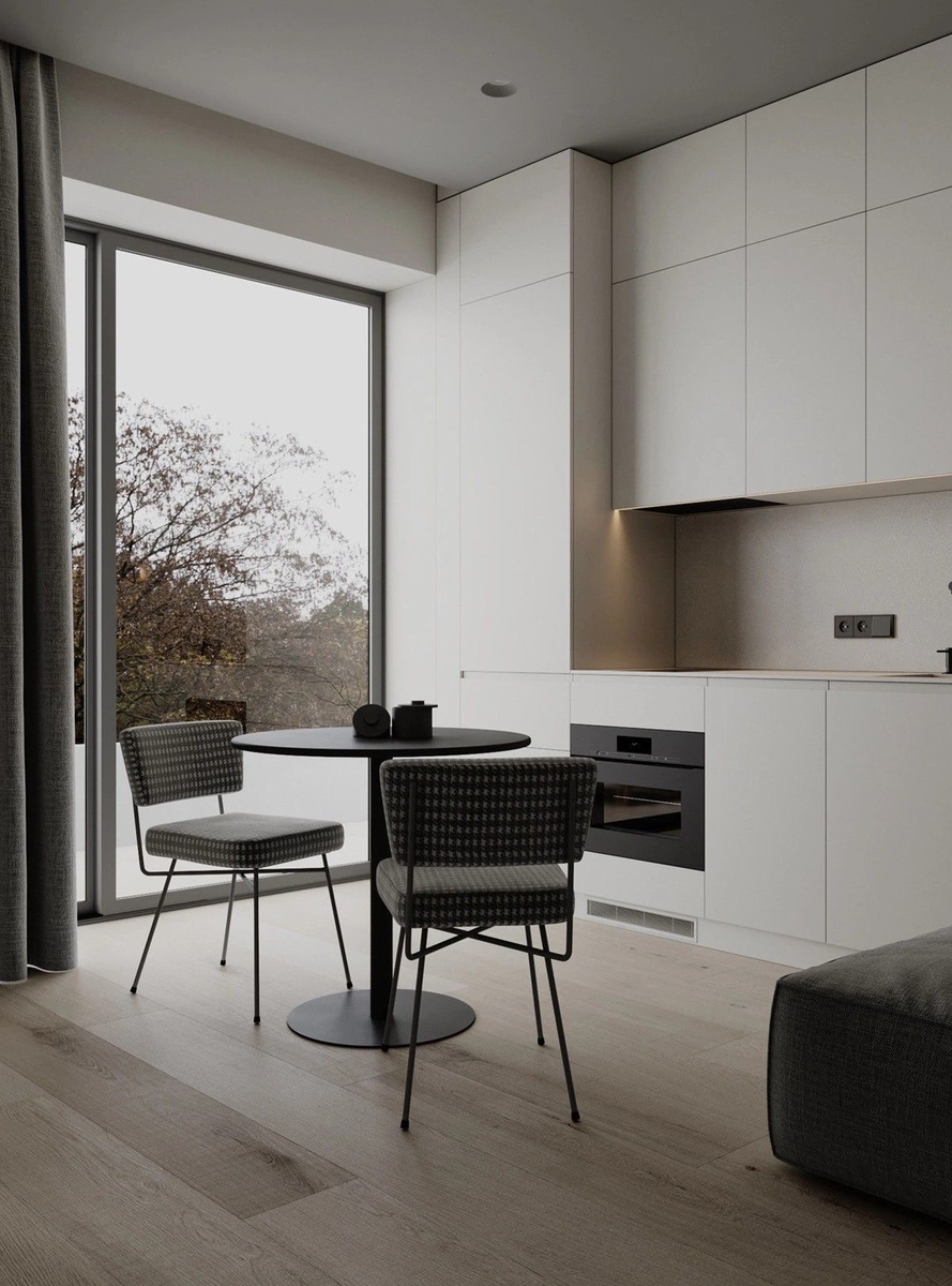 Монотонная кухня, с интегрированной ручкой.