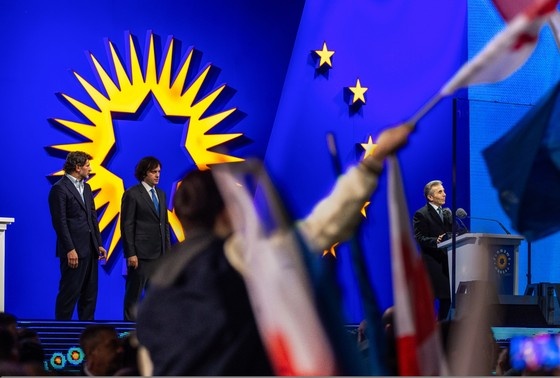    Основатель «Грузинской мечты» Бидзина Иванишвили во время выступления