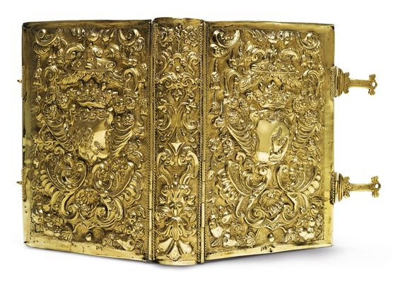 Итальянский серебряный позолоченный книжный переплет, клеймо изготовителя, вероятно, Исепо Левисато или Луццо из Венеции, около 1770 г.