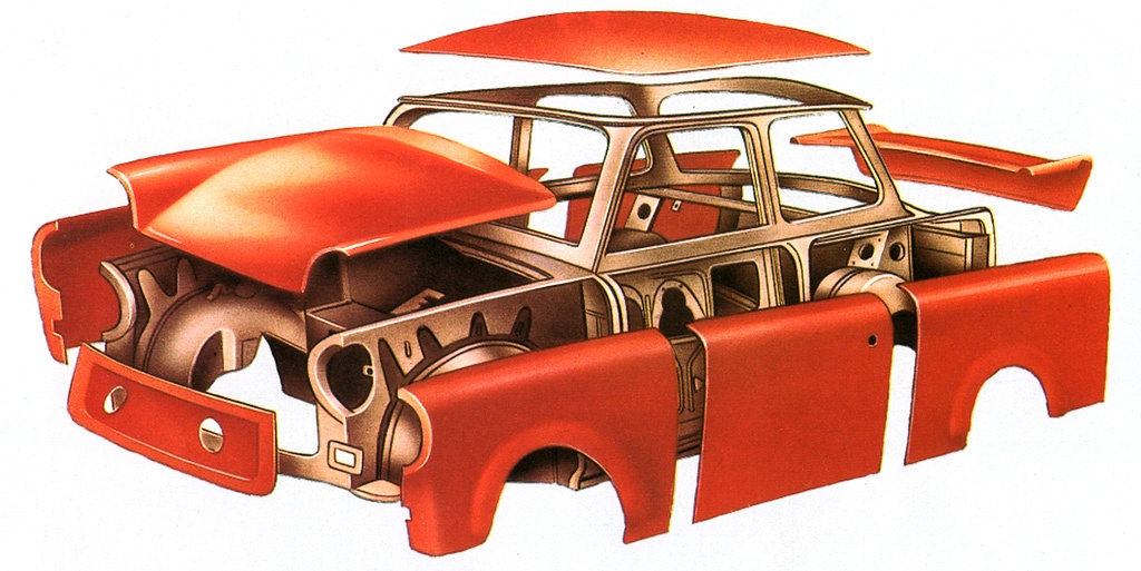 Не все то металл, что блестит: использование «дуропласта» потребовало от технологов VEB Sachsenring Automobilwerke Zwickau разработки особого метода окраски и крепления деталей.