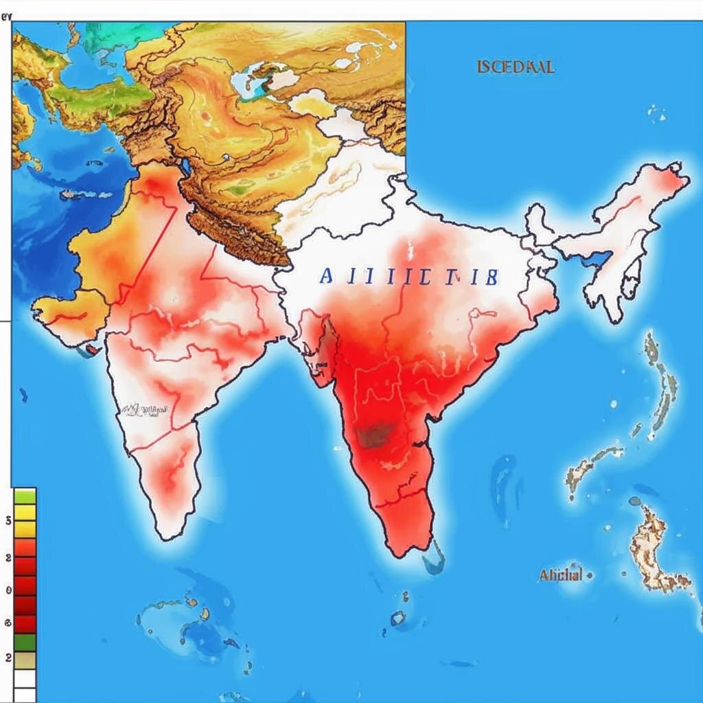 Климатическая карта Индии, красным цветом отмечены засушливые места
