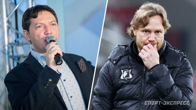    Главный тренер «Ростова» и сборной России Валерий Карпин (справа) и комментатор Георгий Черданцев.