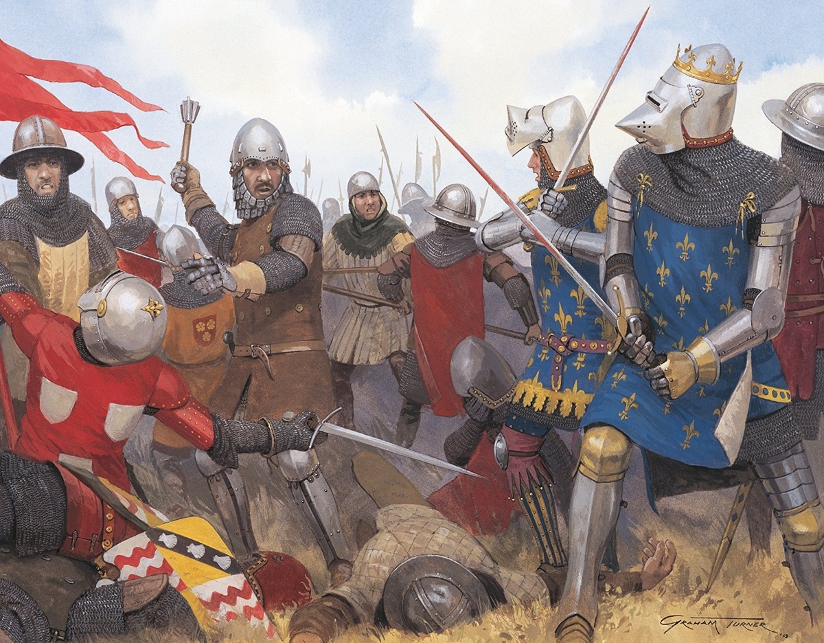 Иоанн II и его сын 14-летний Филипп оказались в окружении в сражении при Пуатье. Художник: Graham Turner