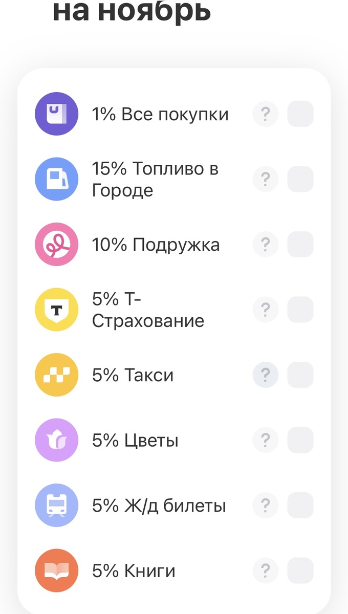 Категории кэшбэка на ноябрь в Тбанке