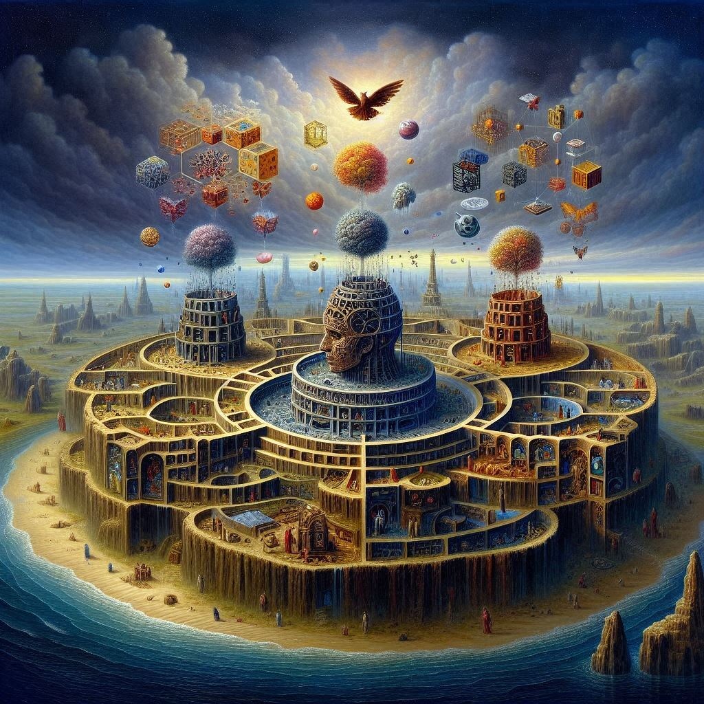 Рис. 1 Оформление смысла от мысли к материальной форме. Изображение сгенерировано в Microsoft Designer