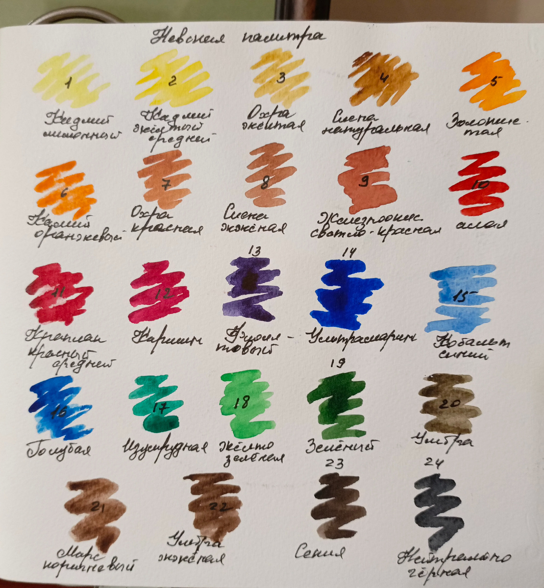 Выкраска базового набора 24 цвета Белые ночи. Некоторые цвета вариативны. Их по разному кладут в наборы.