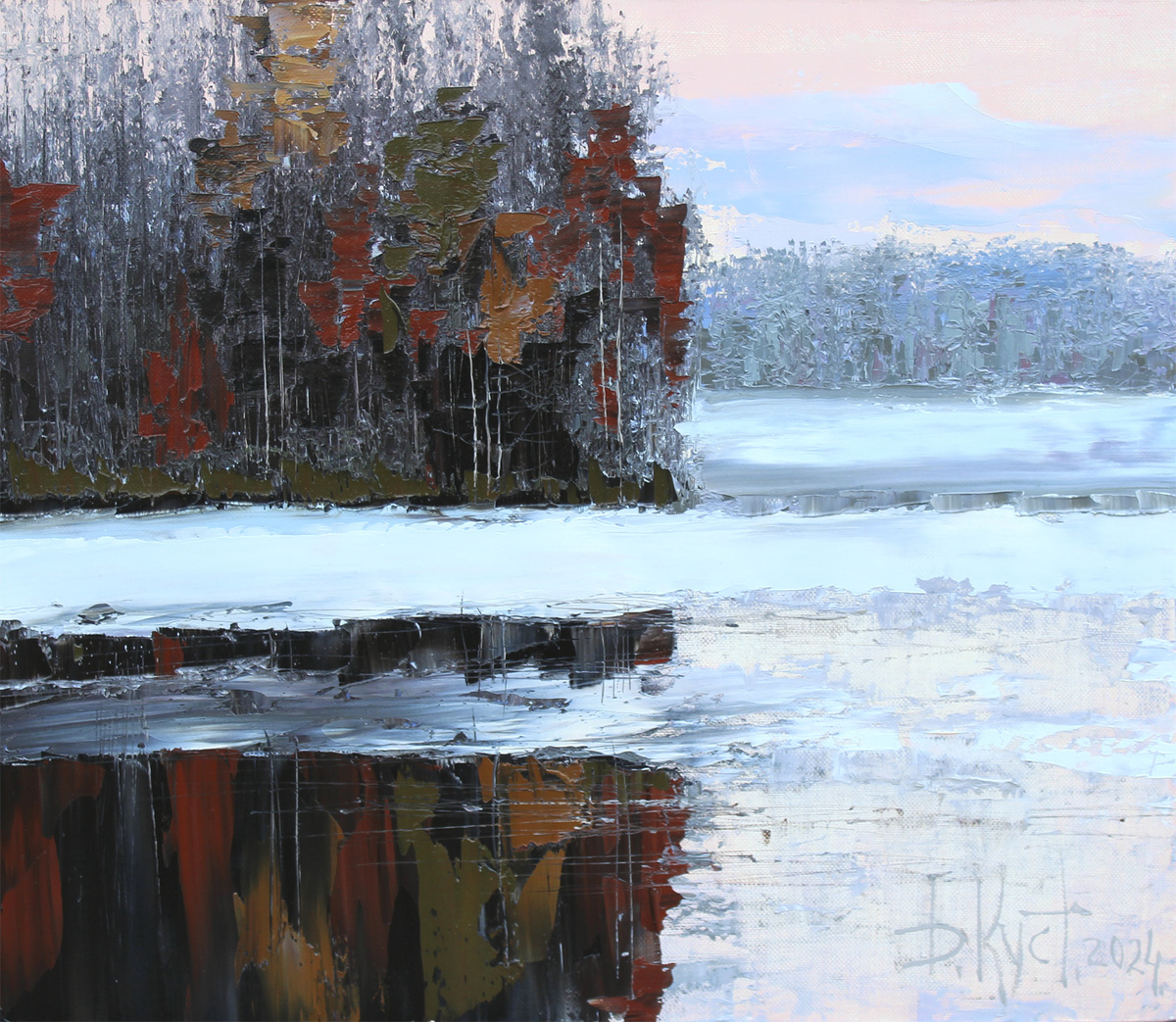 Художник Дмитрий Кустанович. Из серии «Этюды на лесных озерах», 60x70 см, холст, масло, 2024