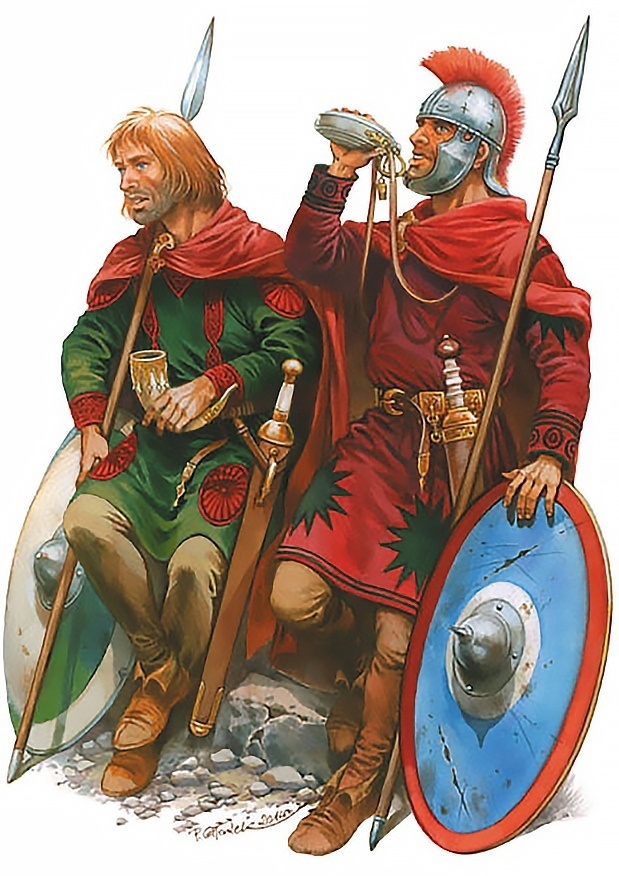 Германцы на службе в римской гвардии «Auxilia Palatina», IV — V вв. н.э. 
Художник: P. Glodek. 