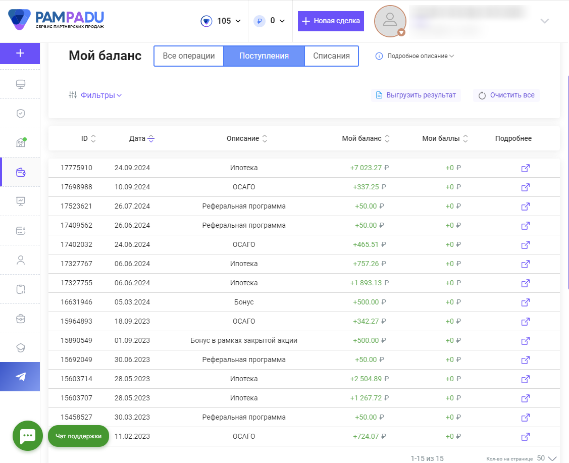 Пример с моего личного кабинета