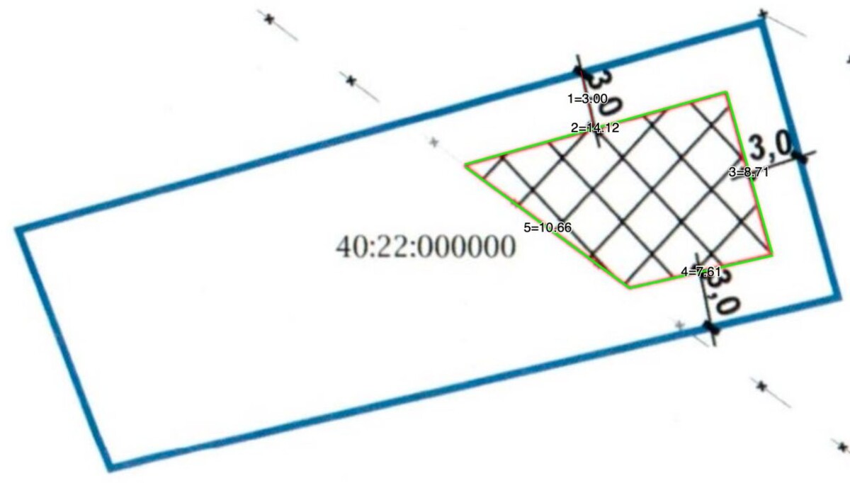 Вот, как выглядит участок на ГПЗУ. Зона возможной застройки указана зелеными квадратами. 