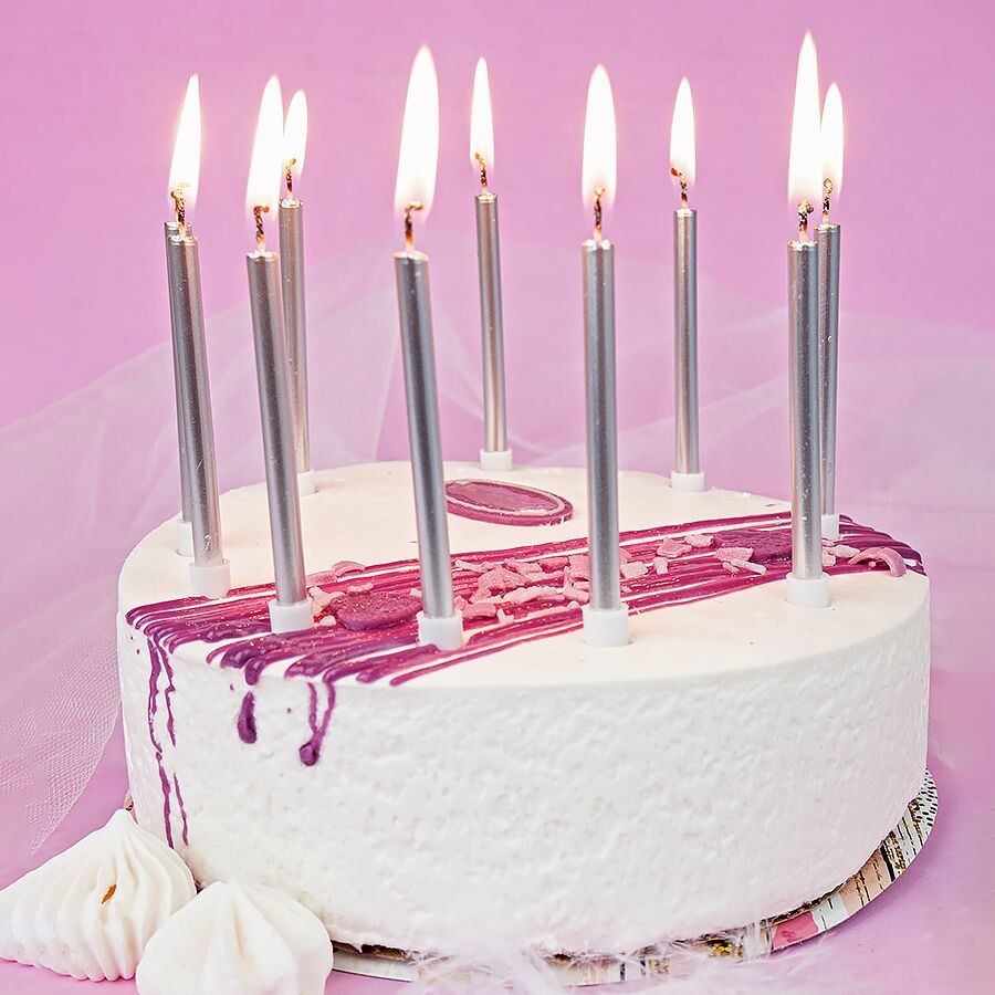 Свечи для торта жемчужно-белые с держателями 8 см (10 шт./уп.)