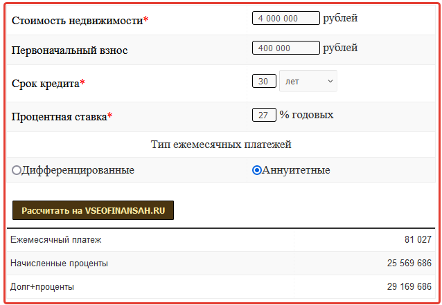 Цена квартиры без субсидирования процентной ставки