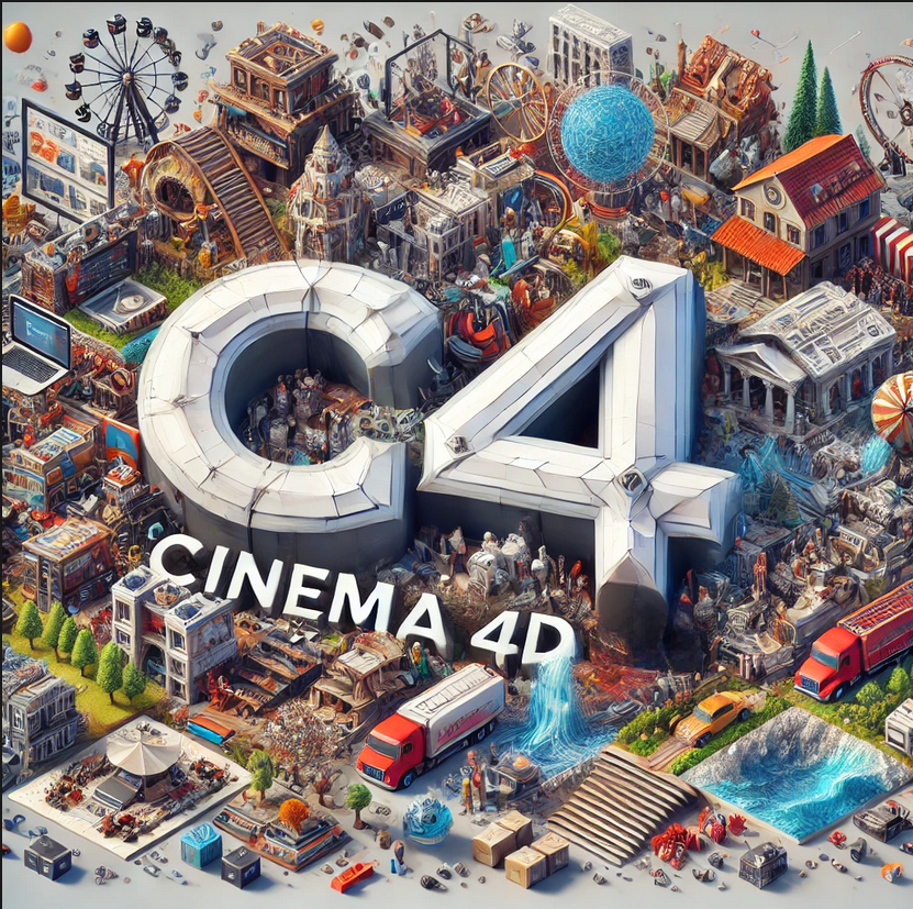 Изображение сгенерировано нейросетью , с всевозможными проектами выполненными в Cinema 4D