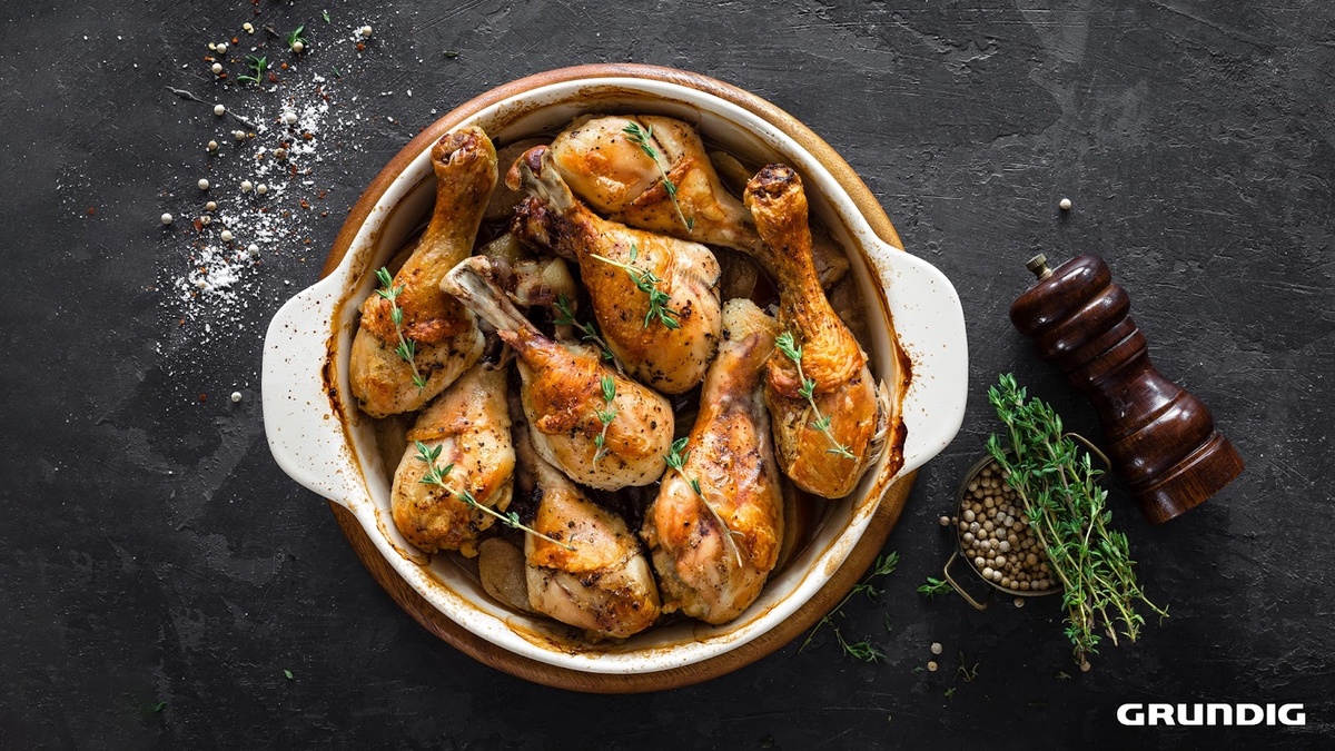 Сочные куриные ножки с аппетитной корочкой, приготовленные в аэрогриле Grundig FRY 6321 L