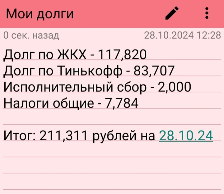 Мои долги на 28 октября