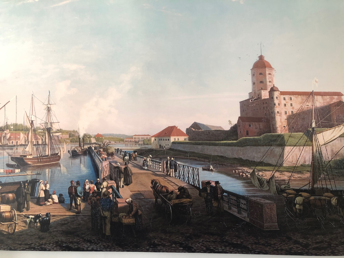 Крепостной мост. Картина М. Эрасси. Художник М.Эрасси (1823-1899) работал в основном в Германии и в России. В 1851г он был удостоен малой и - год спустя - большой золотой медали Санкт-Петербургской Академии художеств за пейзаджи, выполненные в окрестностях Выборга. Фото автора.