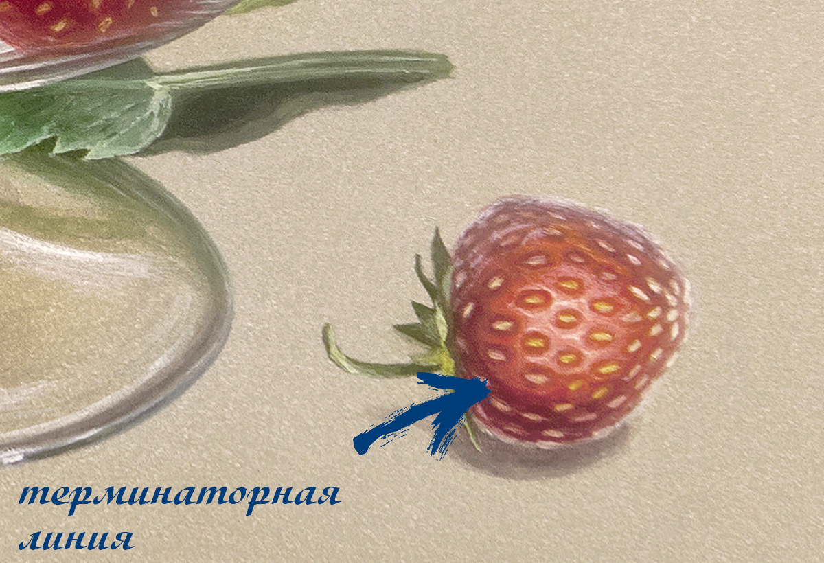 Фрагмент картины гуашью "Натюрморт с клубникой и ноготками", автор - Кравченко Юлия