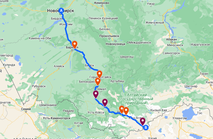 Чуйский тракт на карте