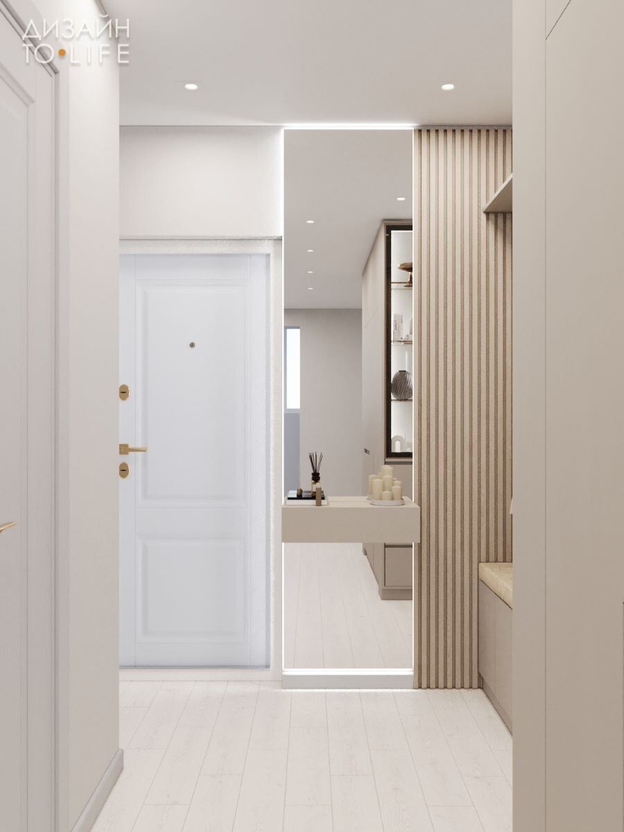 Зеркало не загромождает прихожую, украшая и делая ее более функциональной