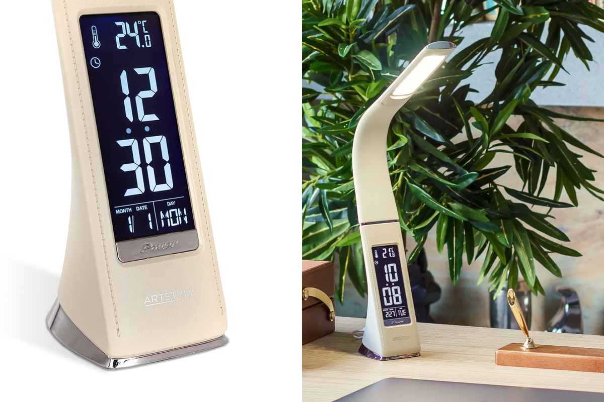 Светильник TL-219BG настраивается по яркости, цветовой температуре, оборудован часами, календарем, будильником и термометром. Код для поиска на сайте «Экспресс Офиса» — 749287.