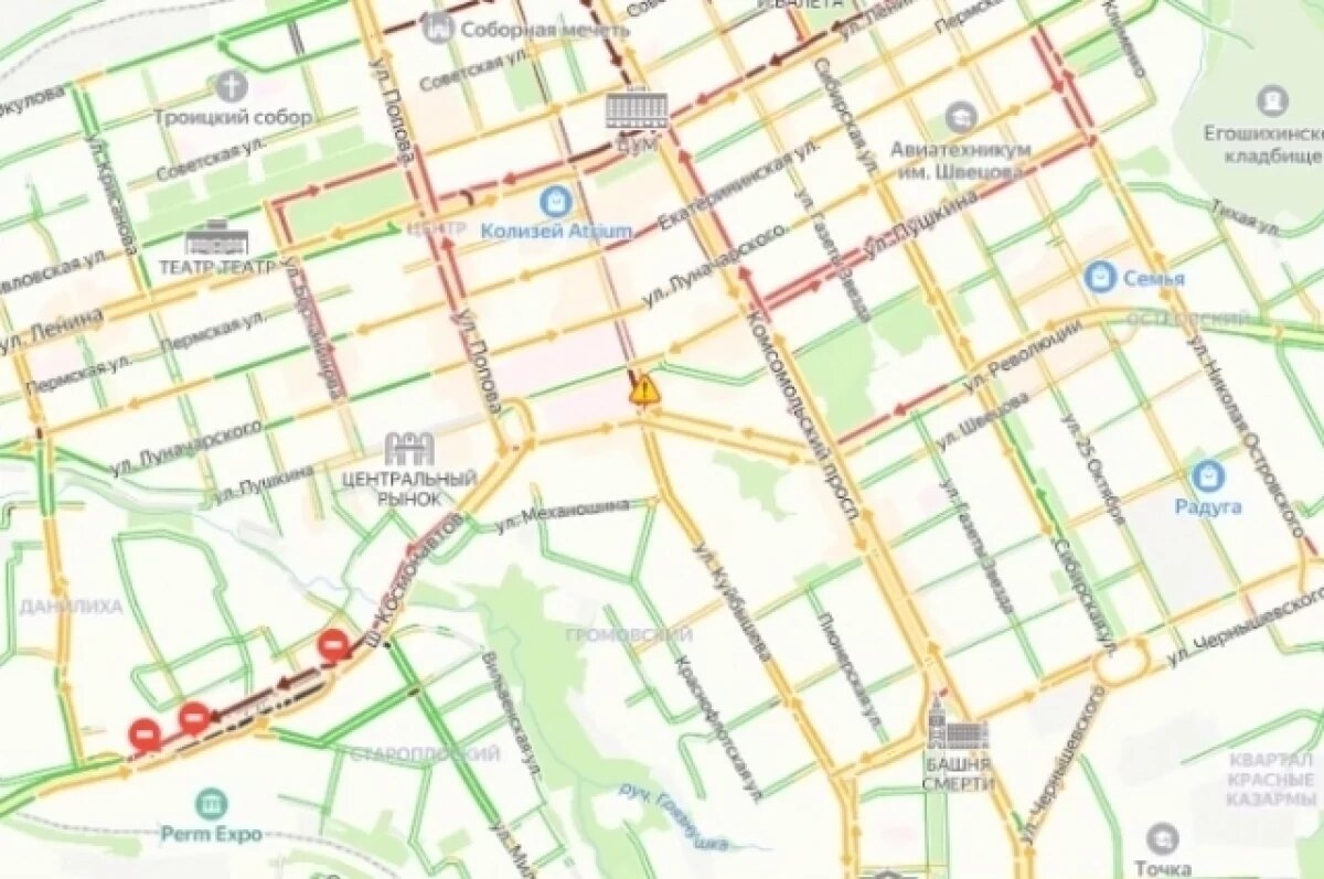    Центр Перми и шоссе Космонавтов вновь сковали жёсткие пробки