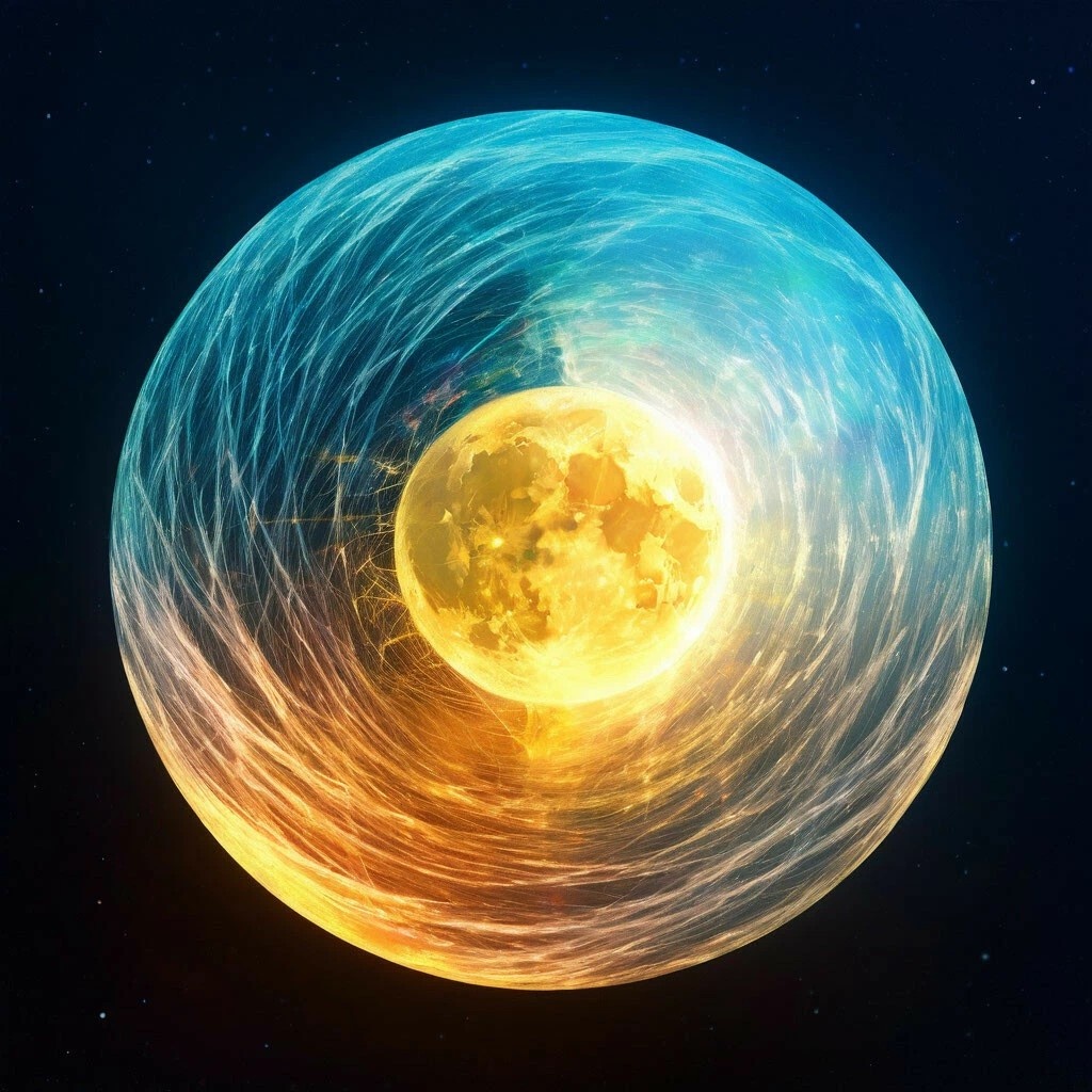 Изображение сгенерировано в нейросети Шедеврум на канале Попутный ветер - водная сфера, поглотившая огненный шар