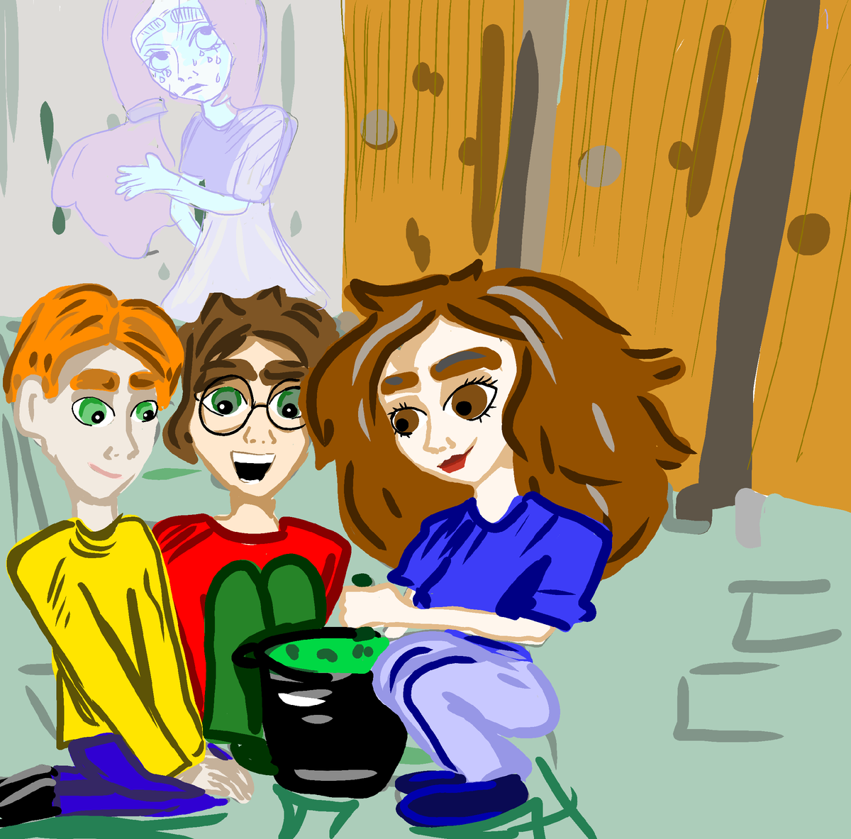 Наши друзья варят Оборотное Зелье, чтобы узнать кто наследник Слизерина.