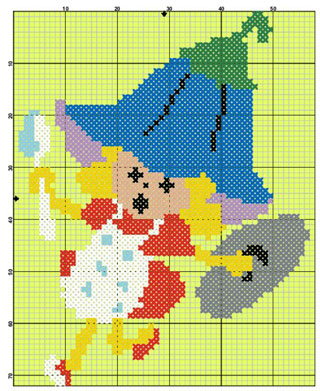 Размер 56 на 72 стежка, цветов 10