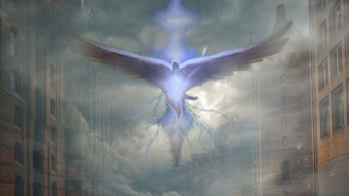 Художественное представление Ангела над городом