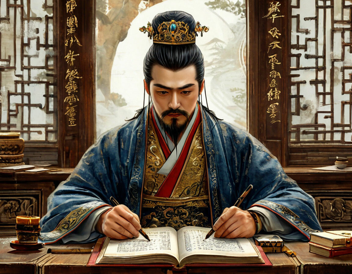 Ли Чже за чтением трактата. 