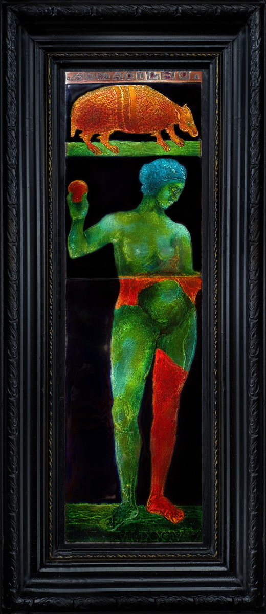 Анастасия Александрова «Броненосец и Ева» 38,5 х 11 см,  медь, горячая эмаль