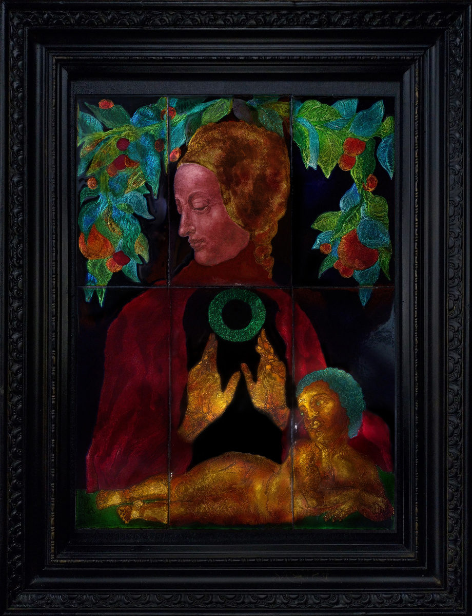 Анастасия Александрова «Громовская Мадонна» 38 х 28,5 см, медь, горячая эмаль