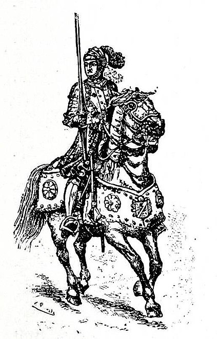 Латник ордонансовой роты нач. XVI в. Рисунок из статьи «История военного искусства»
(«Военная энциклопедия Сытина»; 1913 год)