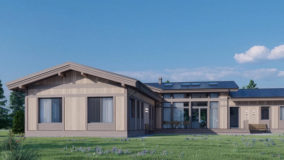 Обзор внешнего оформления деревянного дома "Грац"