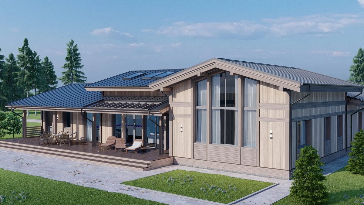 Экстерьер загородного дома "Грац" из вертикального бруса