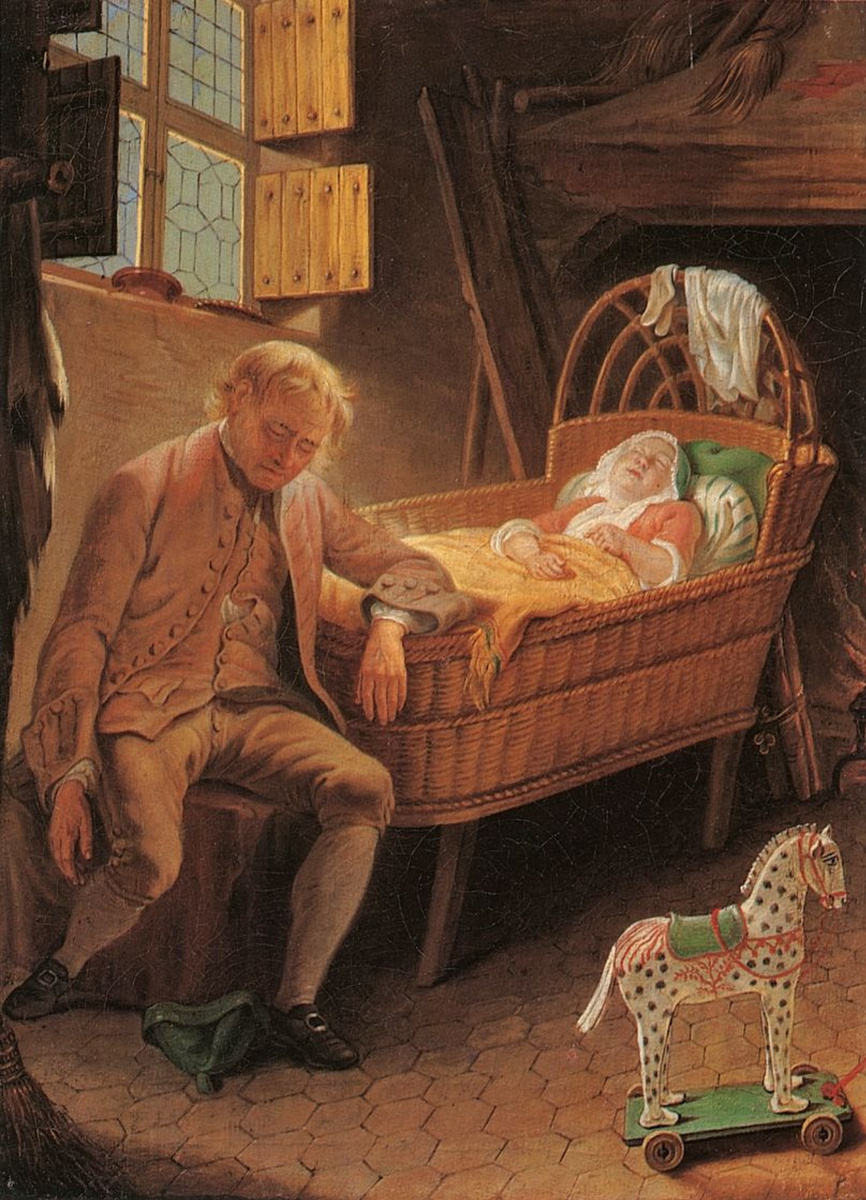 Якимов Иван - Мужчина у колыбели, начало 1770-х. 43 x 31,5 см, Государственная Третьяковская галерея 