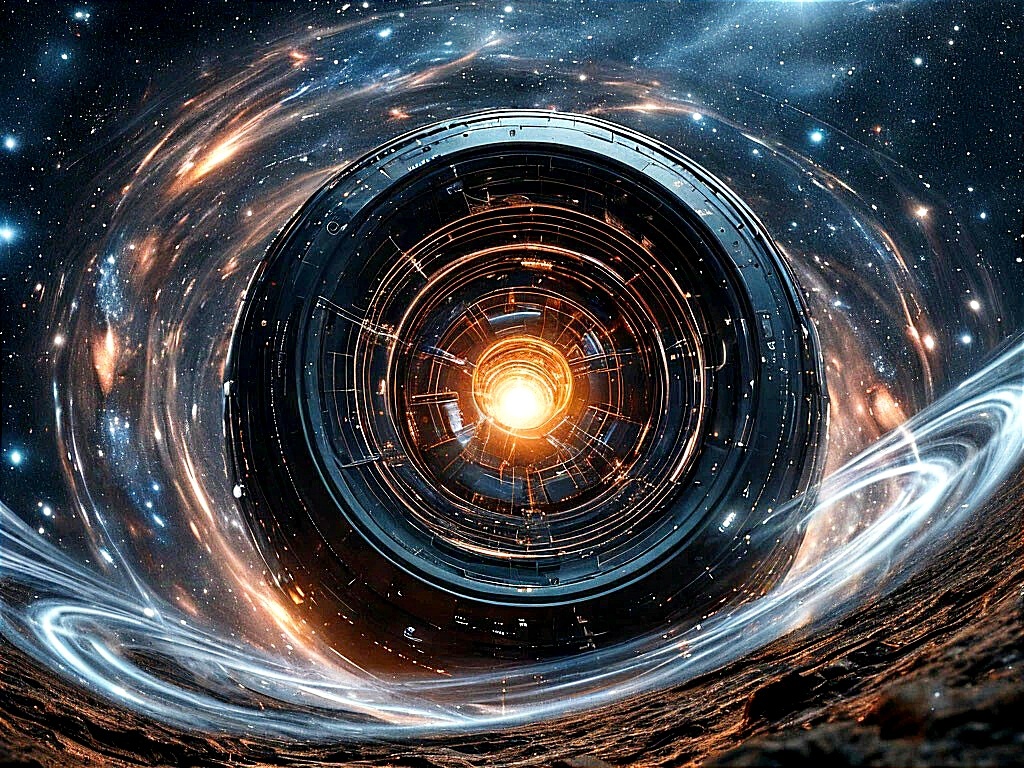 Примерно так будет выглядеть искривление пространство при работе варп двигателя. Подобное можно наблюдать в горизонте событий.