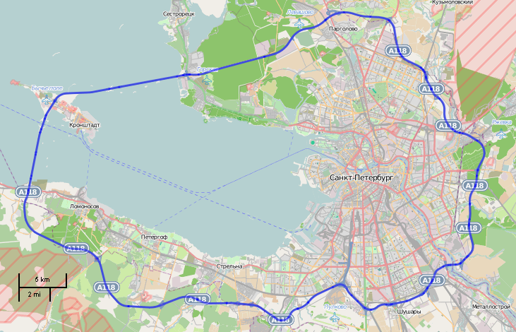 © Dinamik / Wikimedia Cmmons / CC BY-SA 2.0 (Кольцевая автодорога вокруг Петербурга. По факту КАД начали строить в 1998 г. В полной мере проект был завершен лишь в 2011 г., после чего стало возможным кольцевое движение по магистрали)