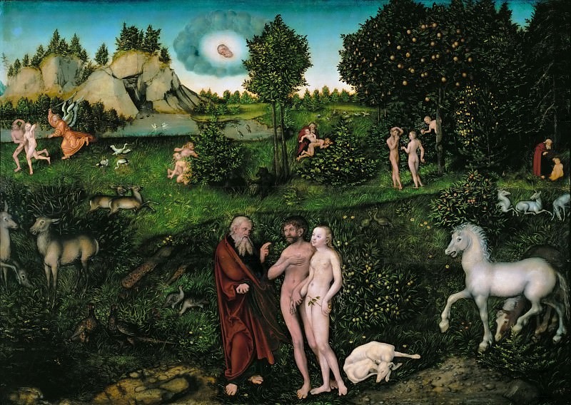 Lucas Cranach, Adão e Eva no Éden.