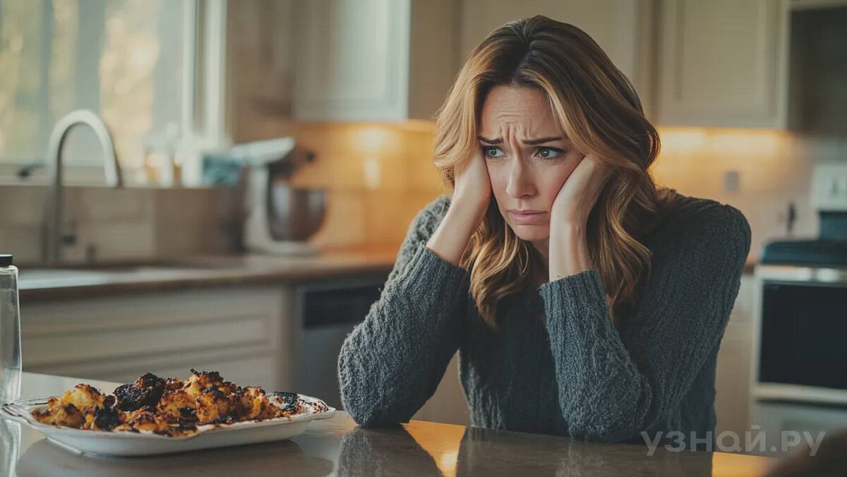     Женщина расстроена из-за испорченного ужина © Фото: uznay.ru